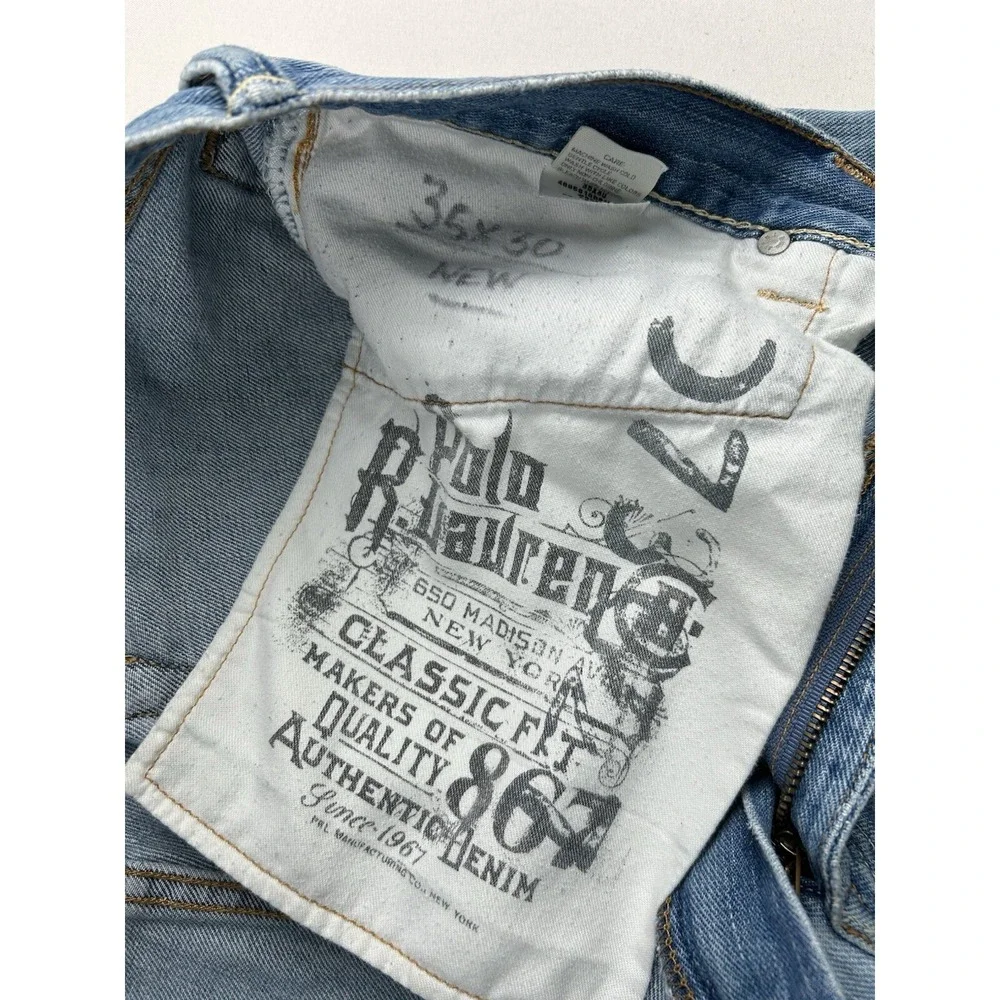 Polo Ralph Lauren Jeans Classic 867 Mens 35x30 Distressed‎ Medium Wash